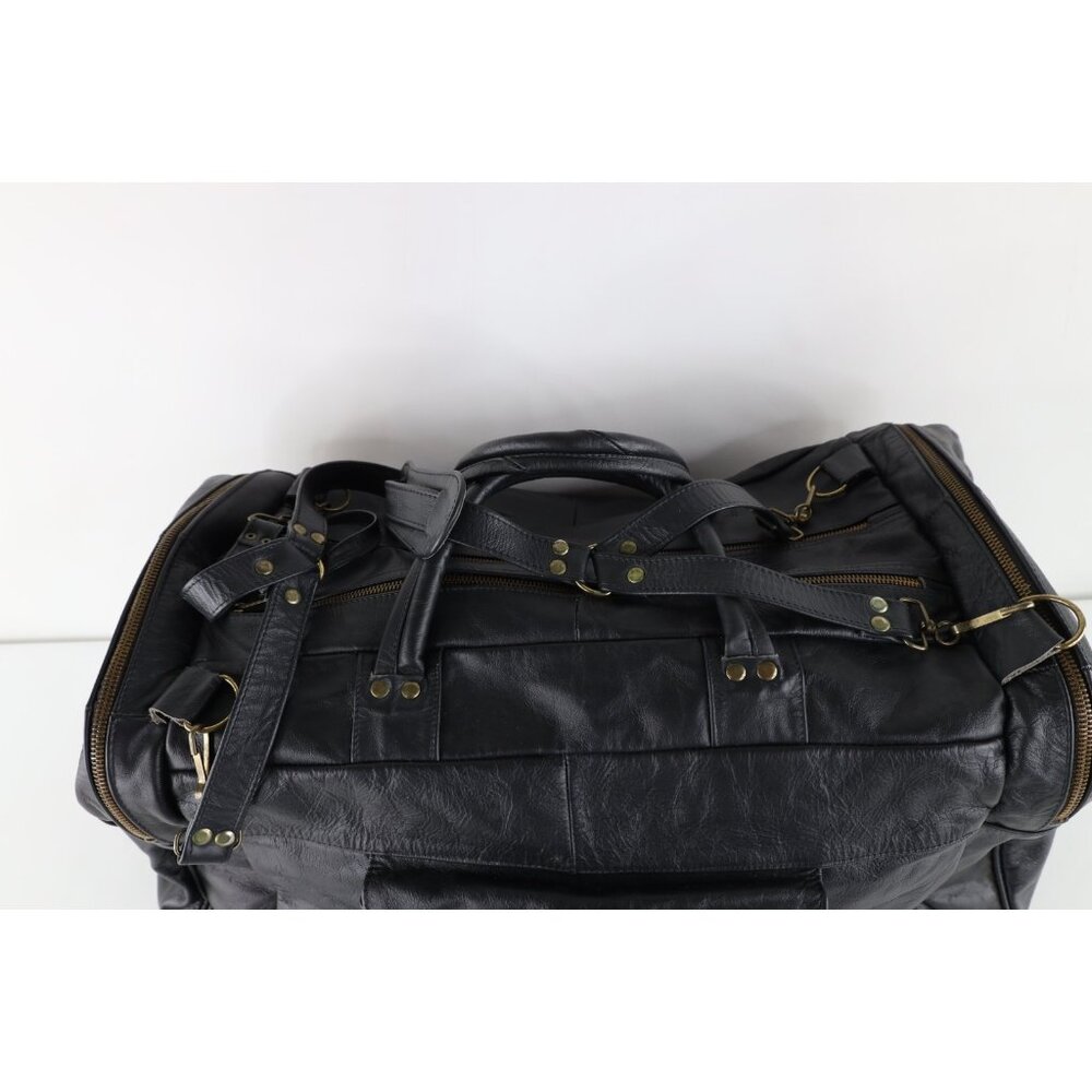 Vintage 90s Streetwear Distressed Soft Leather Duffel Bag Carry On Weekender - Picture 3 of 12